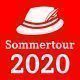 Weißer Hut über Schriftzug auf rotem Grund: Sommertour 2020